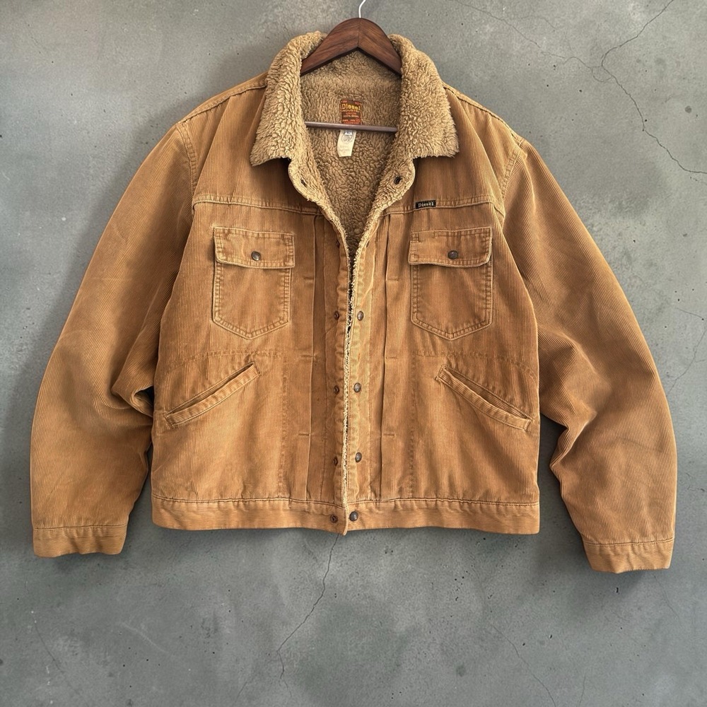 Vintage Diesel Industry Corduroy Trucker Jacket Men's Large Sherpa Fleece Italy